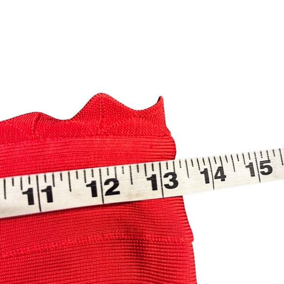 Herve Leger Red Fit and Flare Strapless Scalloped Bandage Dress Size Medium - Picture 7 of 15